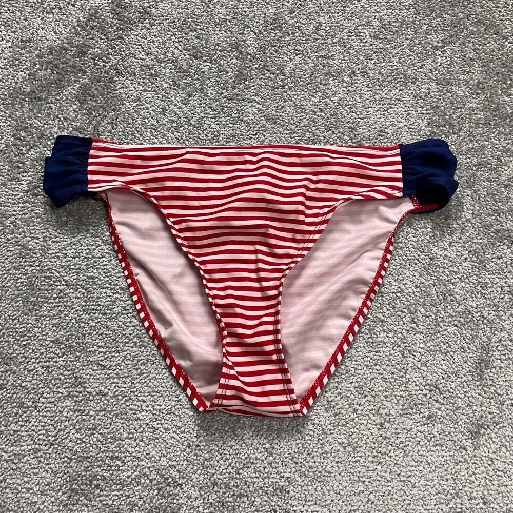 Bobbie Brooks Bikini Bottom Womens 1XL Red White Striped Mid Rise Summer Beach